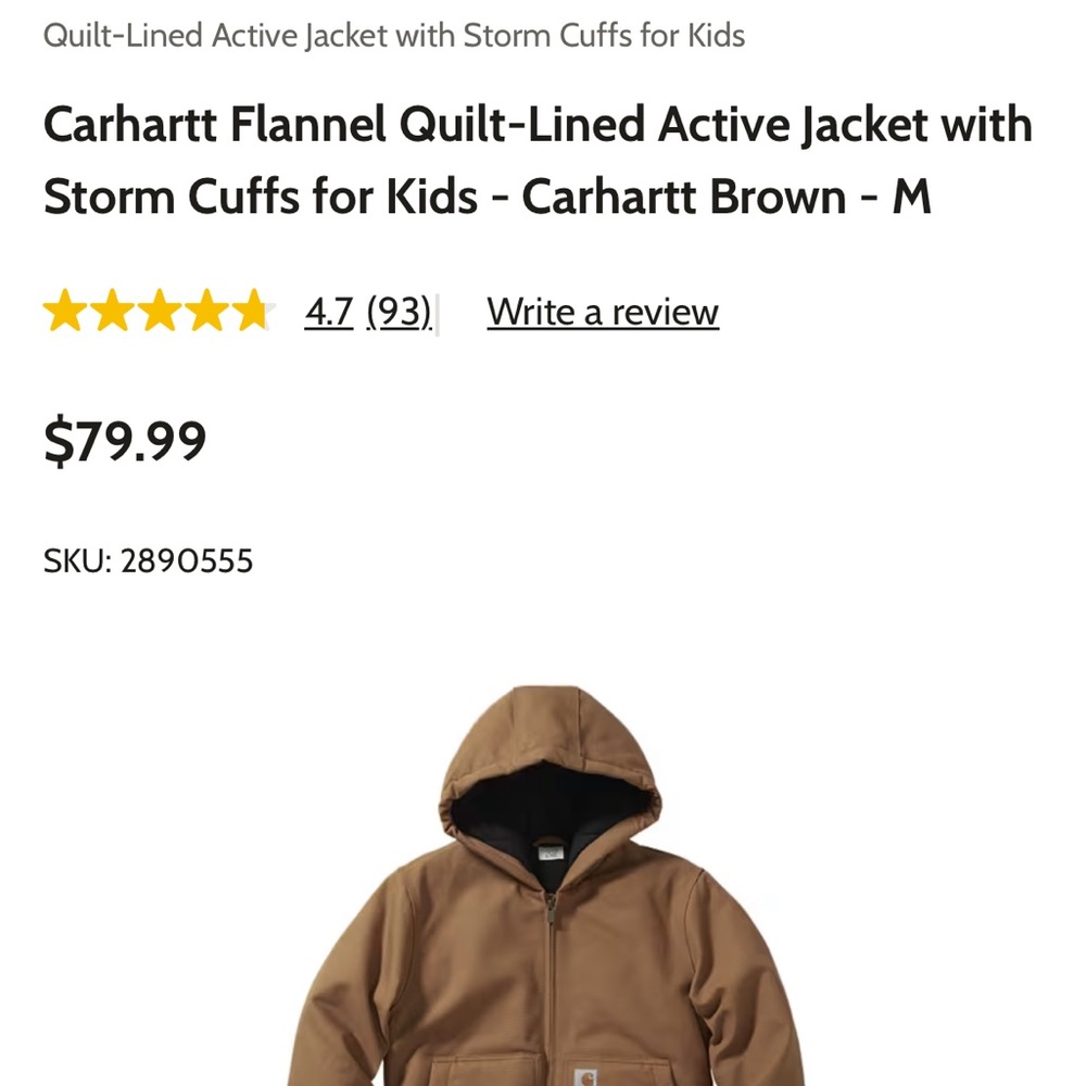 Carhartt Kids Brown Quilted Puffer Jacket